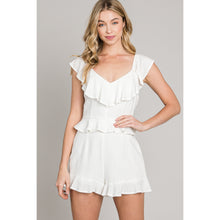 Load image into Gallery viewer, Soft Linen Tie Back Ruffled Romper
