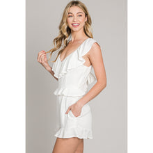 Load image into Gallery viewer, Soft Linen Tie Back Ruffled Romper
